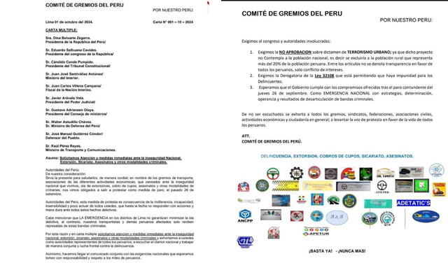  Carta múltiple del Comité de Gremios del Perú. Foto: LR    