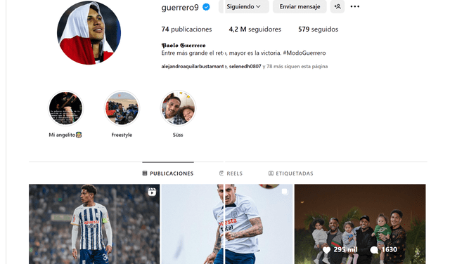 La cuenta de Instagram de Paolo Guerrero no tiene las fotos con Ana Paula Consorte. Foto: Instagram.   