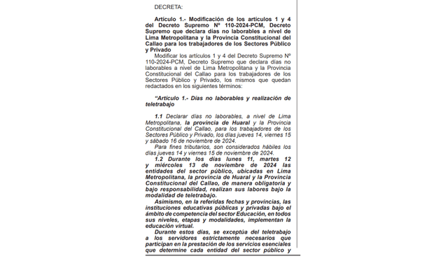  Decreto sobre los días de la APEC. Foto: El Peruano    