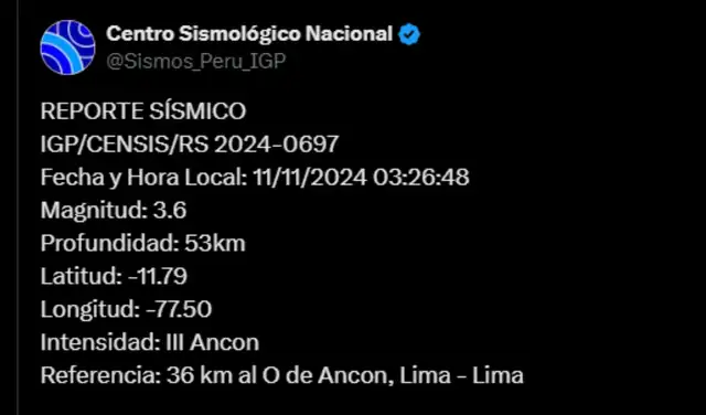  Temblor en Lima según IGP. Foto: IGP    