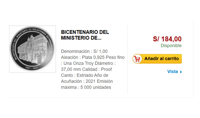  Moneda de S/1.00 que conmemora el Bicentenario del Ministerio de Relaciones Exteriores. Foto: BCRP   