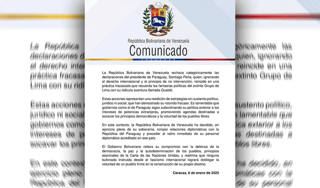 En una carta del gobierno de Venezuela expresó su rechazo a las declaraciones del presidente de Paraguay. Foto: Instagram/@yvan.gilpinto.   