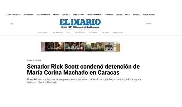 Noticia del Diario de Nueva York. Foto: captura LR   