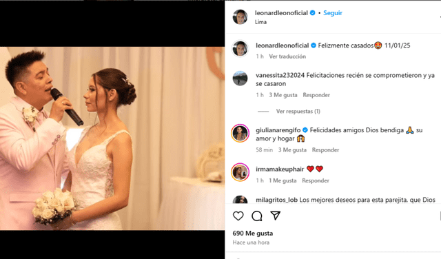  Leonard León dio el sí con Olenka Mejía en una sorpresiva ceremonia. Foto: Leonard León/Instagram   