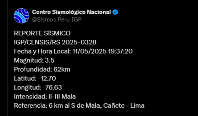 Temblor en Lima según IGP. Foto: IGP Temblor en Lima según IGP. Foto: IGP