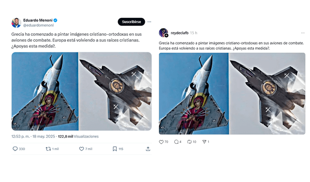 <em> Publicaciones desinformativas por las redes sociales de X y Threads. Foto: capturas de pantalla.</em>   