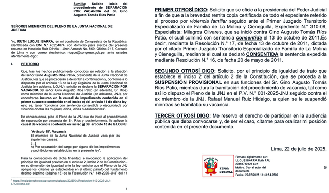  Solicitud de Ruth Luque a la JNJ   