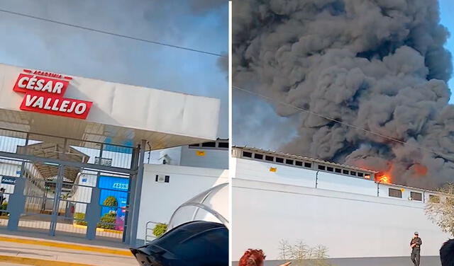 Incendio de grandes proporciones alcanza sede de Aduni. Foto: Composición LR   