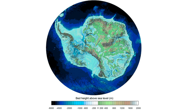 Mapa detallado de la Antártida debajo de sus casi 2 kilómetros de capa de hielo. Foto: British Antarctic Survey Mapa detallado de la Antártida debajo de sus casi 2 kilómetros de capa de hielo. Foto: British Antarctic Survey