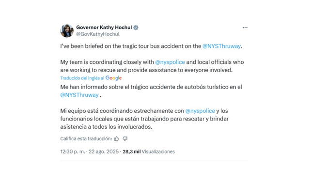  Cuenta oficial de la gobernadora de Nueva York, Kathy Hochul. Fuente: X   