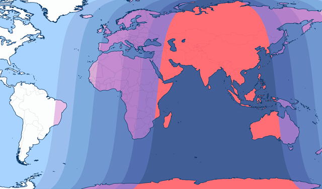 El eclipse solo llegará al oriente brasileño y no podrá apreciarse en el resto del continente. Foto: Time and Date   