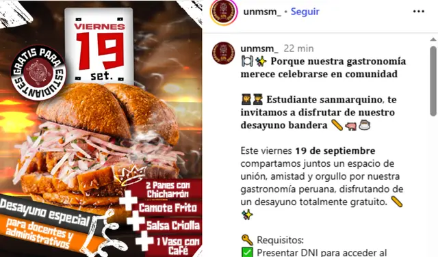 UNMSM ofrecerá gratis 1.000 panes con chicharrón. Foto: UNMSM UNMSM ofrecerá gratis 1.000 panes con chicharrón. Foto: UNMSM