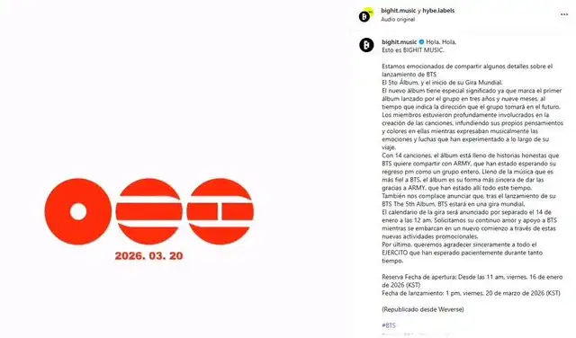 Mensaje de Bighit. Foto: Instagram   