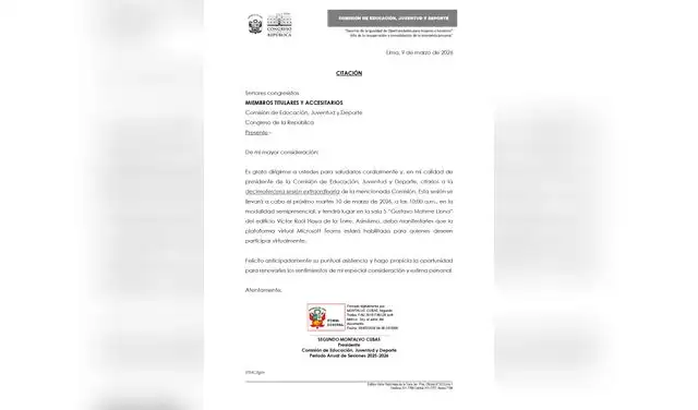 Citación para la décimotercera sesión extraordinaria de la Comisión de Educación