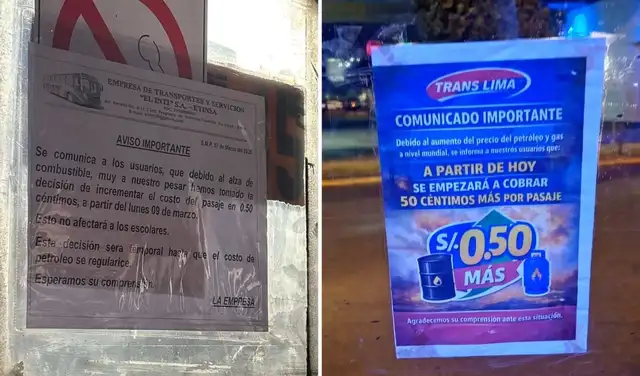 Comunicados de las empresas de transporte respecto al alza de pasajes por la crisis de GNV y combustibles.
