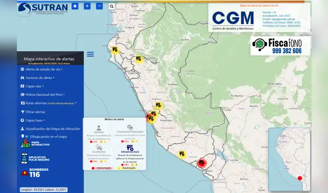Sutran tiene una herramienta que permite visualizar el estado de las carreteras en tiempo real.