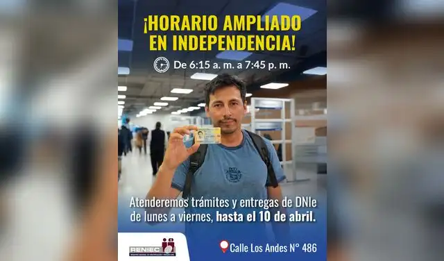 Atención hasta las 7.45 p. m. sede de Independencia. Foto: Reniec  