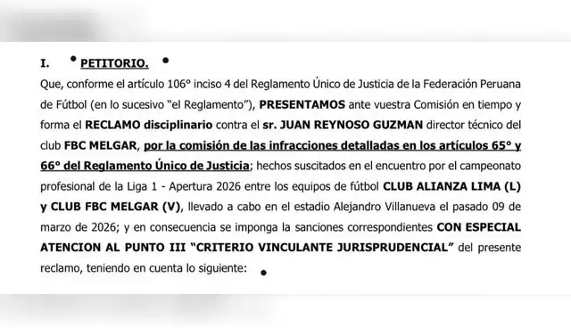 Alianza Lima habría presentado una denuncia contra Juan Reynoso. Foto: 'X' de Kevin Pacheco  