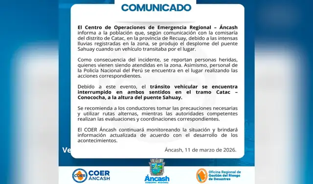 Comunicado del COEN Áncash