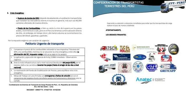 Pliego de reclamos de los gremios de transporte de carga pesada.