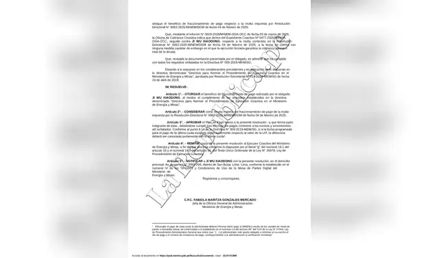 Resolución del Ministerio de Energía y Minas