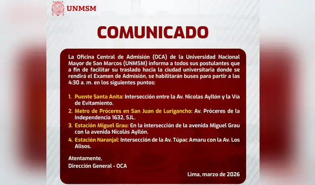 Comunicado Universidad Nacional Mayor de San Marcos. Comunicado Universidad Nacional Mayor de San Marcos.