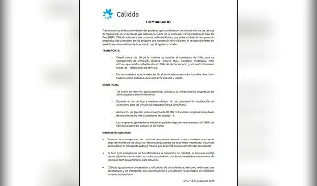 Comunicado Cálidda