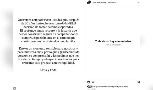 Federico Salazar compartió el mismo comunicado que Katia Condos.