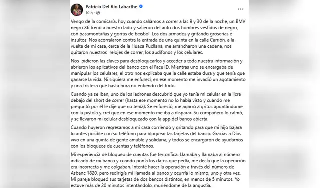Asalto a Patricia del Río ocurrió muy cerca de la Huaca Pucllana