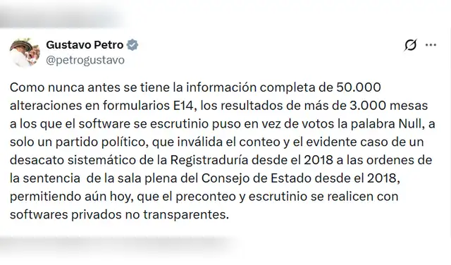Captura de pantalla de publicación Gustavo Petro