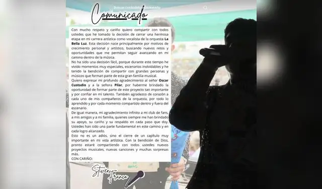 Agradecido con la orquesta, Steven Franco expresó su gratitud a su equipo y al dueño, Oscar Custodio. Foto: captura/TikTok Agradecido con la orquesta, Steven Franco expresó su gratitud a su equipo y al dueño, Oscar Custodio. Foto: captura/TikTok