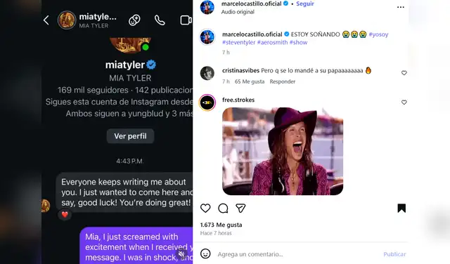 Mensaje de Mia Tyler a Marcelo Castillo. Foto: marcelocastillo.oficial   