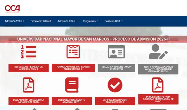 Resultados examen de admisión 2026-II Universidad San Marcos.