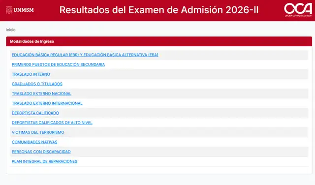 Links para ver los resultados del examen de admisión San Marcos.