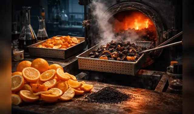 El primer proceso para las baterías de plomo-ácido es la carbonización con cáscaras de naranjas.