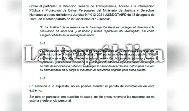 Negación al pedido de información.