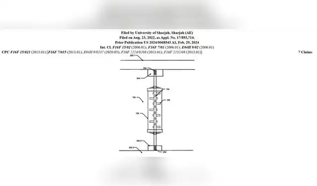 El plano del invento del ingeniero Moussa Leblouba sobre el cilindro de acero contra terremotos. Foto: patentsgazette.uspto.gov