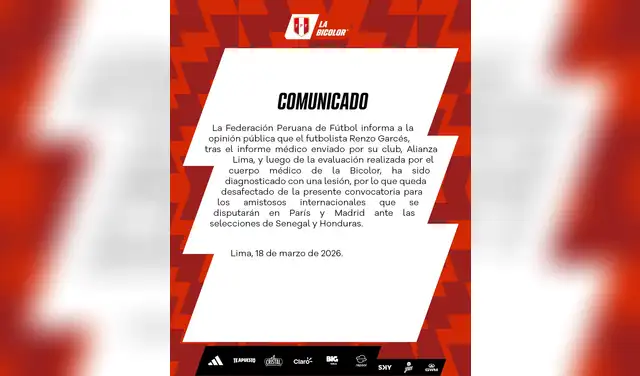 Comunicado de la selección peruana. Comunicado de la selección peruana.