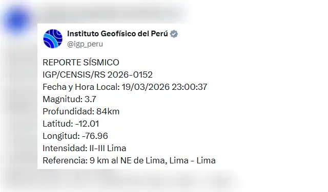 Reporte de sismo por el IGP  