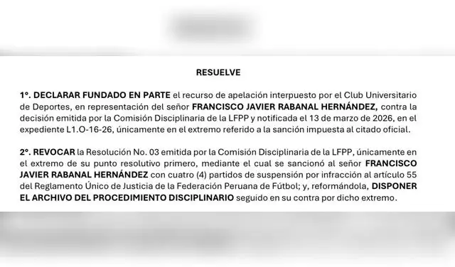 Levantan sanción a Javier Rabanal de Universitario de Deportes