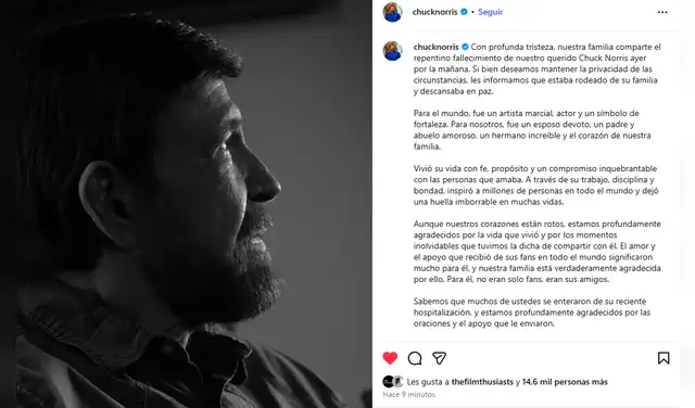 Muere Chuck Norris. Foto: Instagram Muere Chuck Norris. Foto: Instagram