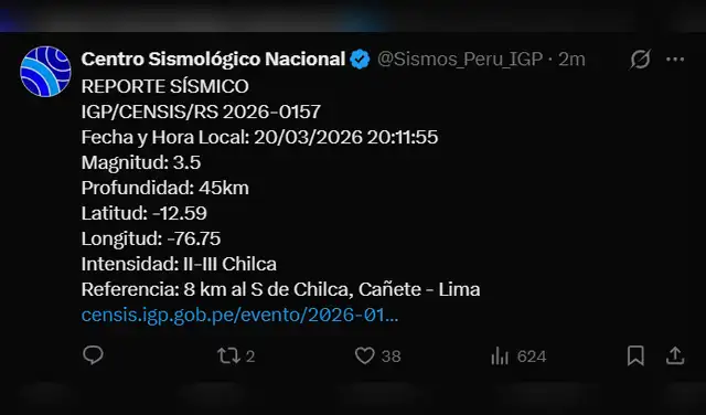 Sismo de magnitud 3,5 sacudió la región de Lima esta tarde