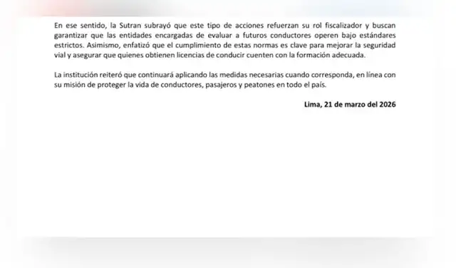 Comunicado de Sutran sobre cierre de Touring Conchán.