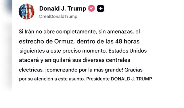 Mensaje de Donald Trump a través de Truth Social. Foto: captura de pantalla