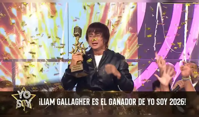 Imitador de Liam Gallagher alzó la copa en la final de 'Yo Soy' 2026. Foto: Latina  
