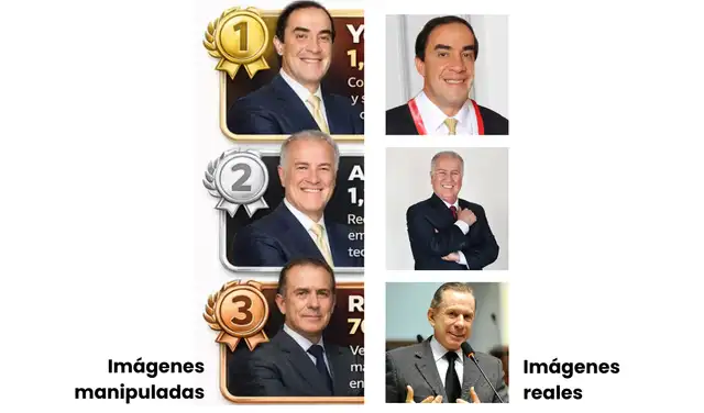 Alteración de las fotografías reales de Lescano, López Chau y Belmont. Foto: Redes sociales de los candidatos