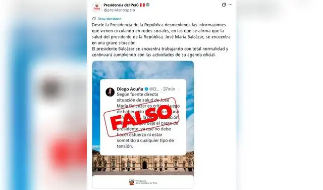 Presidencia informó sobre el estado de salud de José María Balcázar