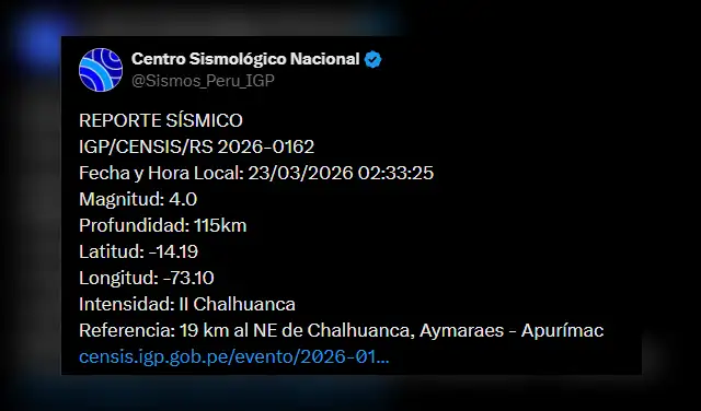 Sismo en Apurímac. Foto: IGP