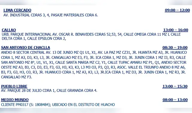 Los otros lugares de Lima que se verán afectados por el corte de luz. Foto: Pluz Energía Perú  