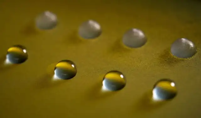 Gotas de agua líquida y congelada. Ambas se encuentran a la misma temperatura, pero las gotas congeladas contienen un nucleador de hielo. Foto: Boris Vinatzer